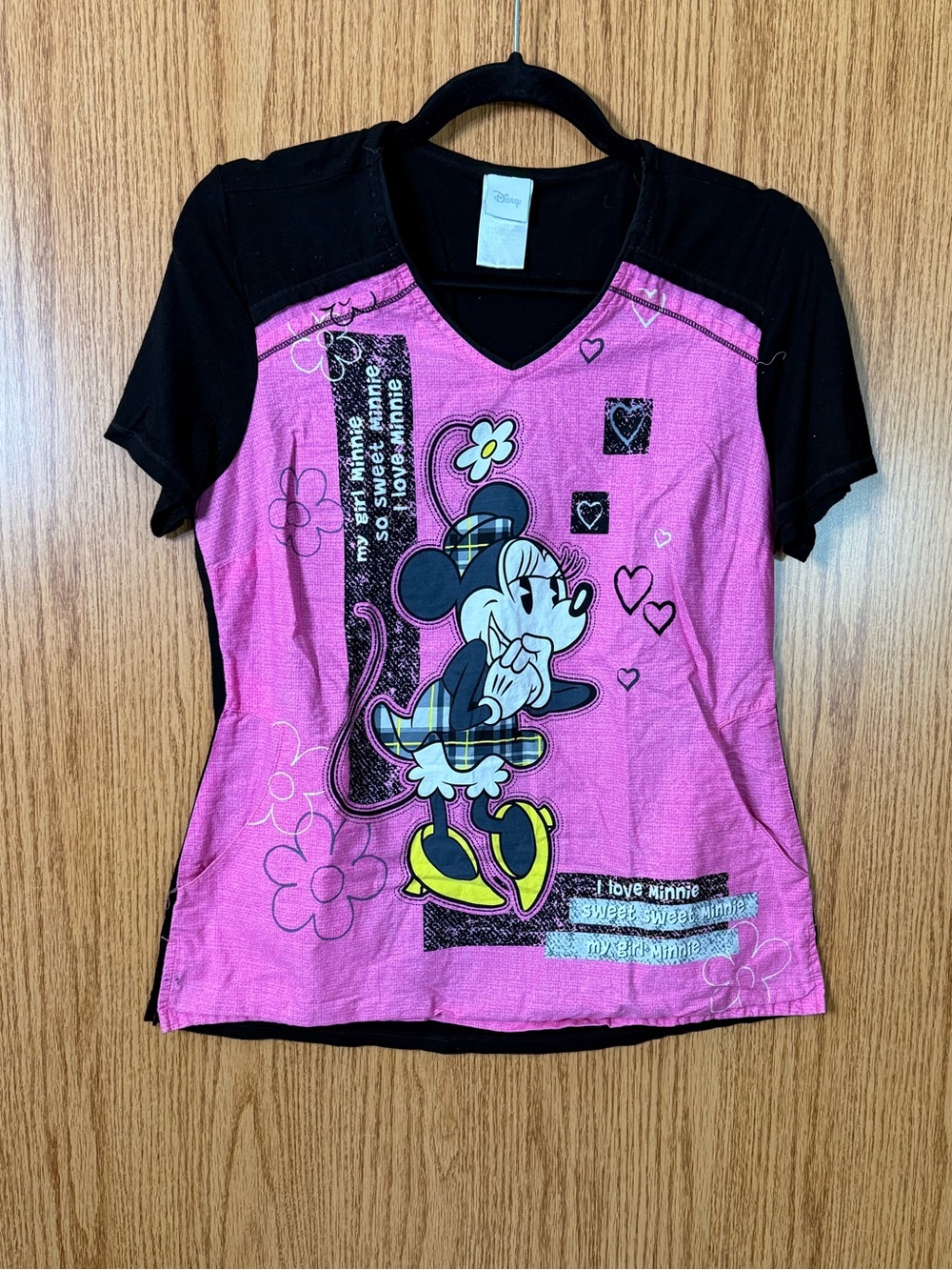 Disney Pink and Black Minnie Mouse Graphic Medical Scrub Top